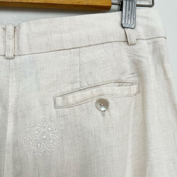 Vintage Y2K Deane & White Linen Wide-Leg Embroidered Pants 8 Cottagecore - Picture 6 of 7